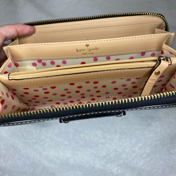 Kate Spade Black Leather Wallet Pink & Red Polka Dot Interior - Picture 7 of 10
